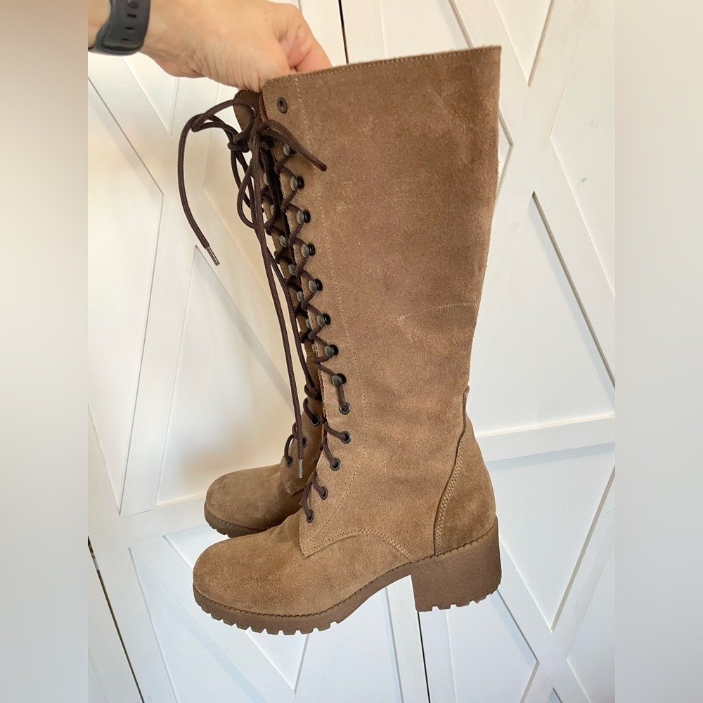 J. Crew Brown Leather Suede Lace Up Boots Size 5H wide
